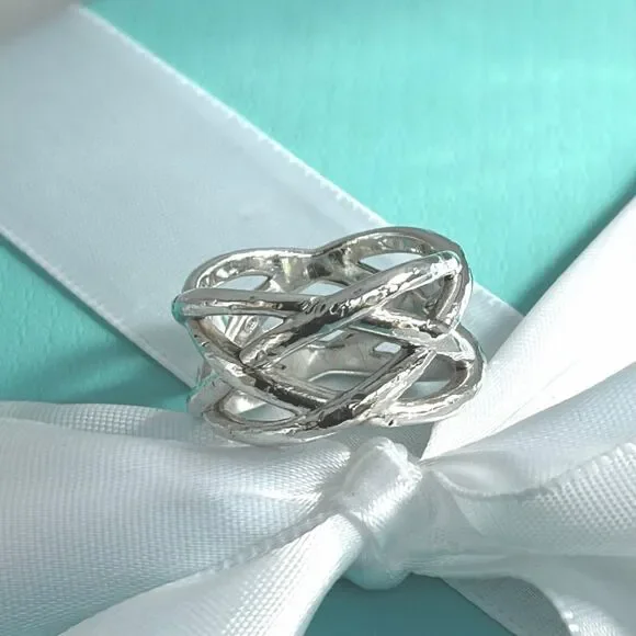 Tiffany Celtic Knot Wide Silver Open Ring - Sz 6.5 - Picture 14 of 16